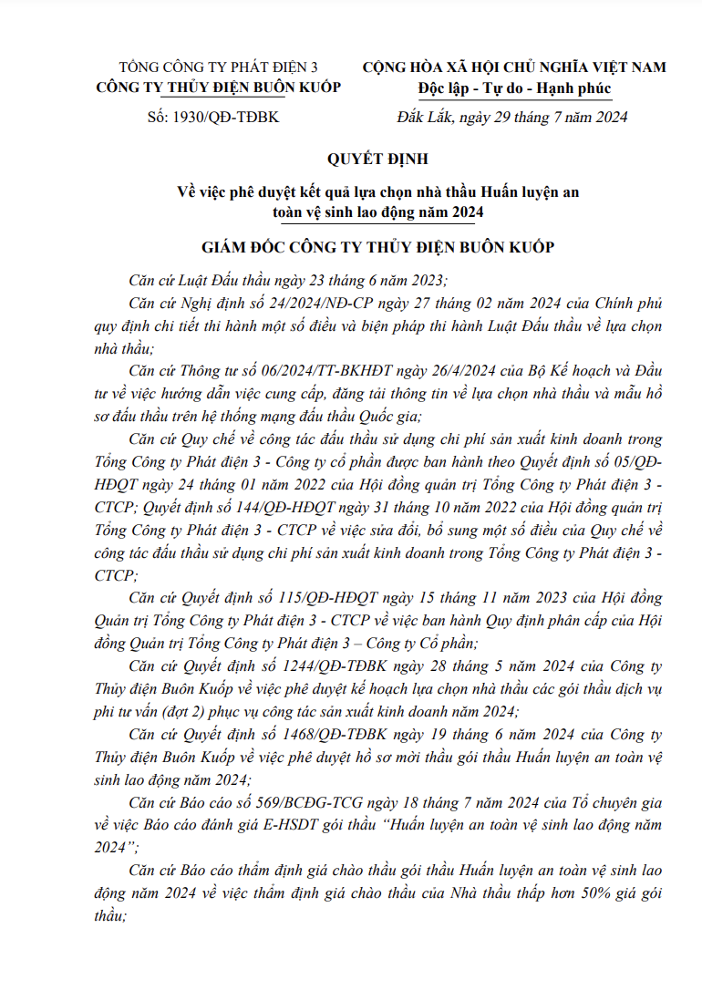 NASS TRÚNG GÓI THẦU HUẤN LUYỆN AN TOÀN, VỆ SINH LAO ĐỘNG VỚI CÔNG TY THỦY ĐIỆN BUÔN KUỐP